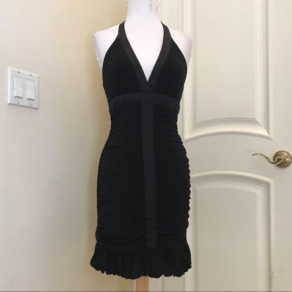NWOT Cache black knit ruched halter dress